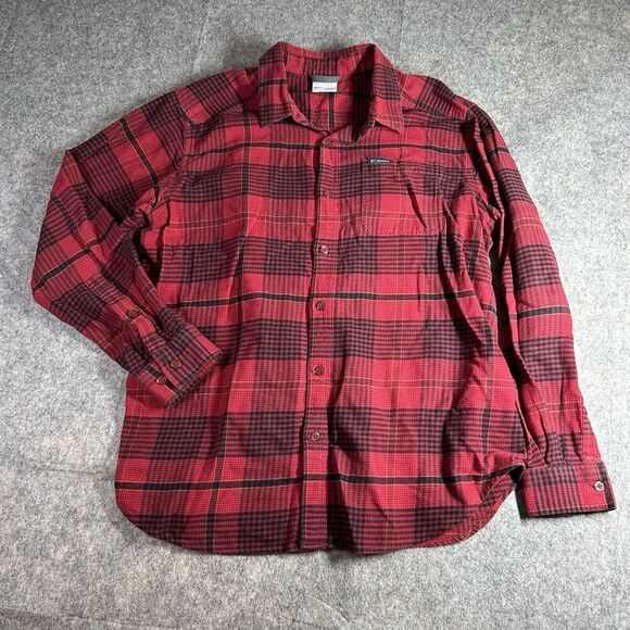 Columbia Flannel Shirt Mens Large Buffalo Plaid Red Black Button Down Outdoor - Picture 1 of 7